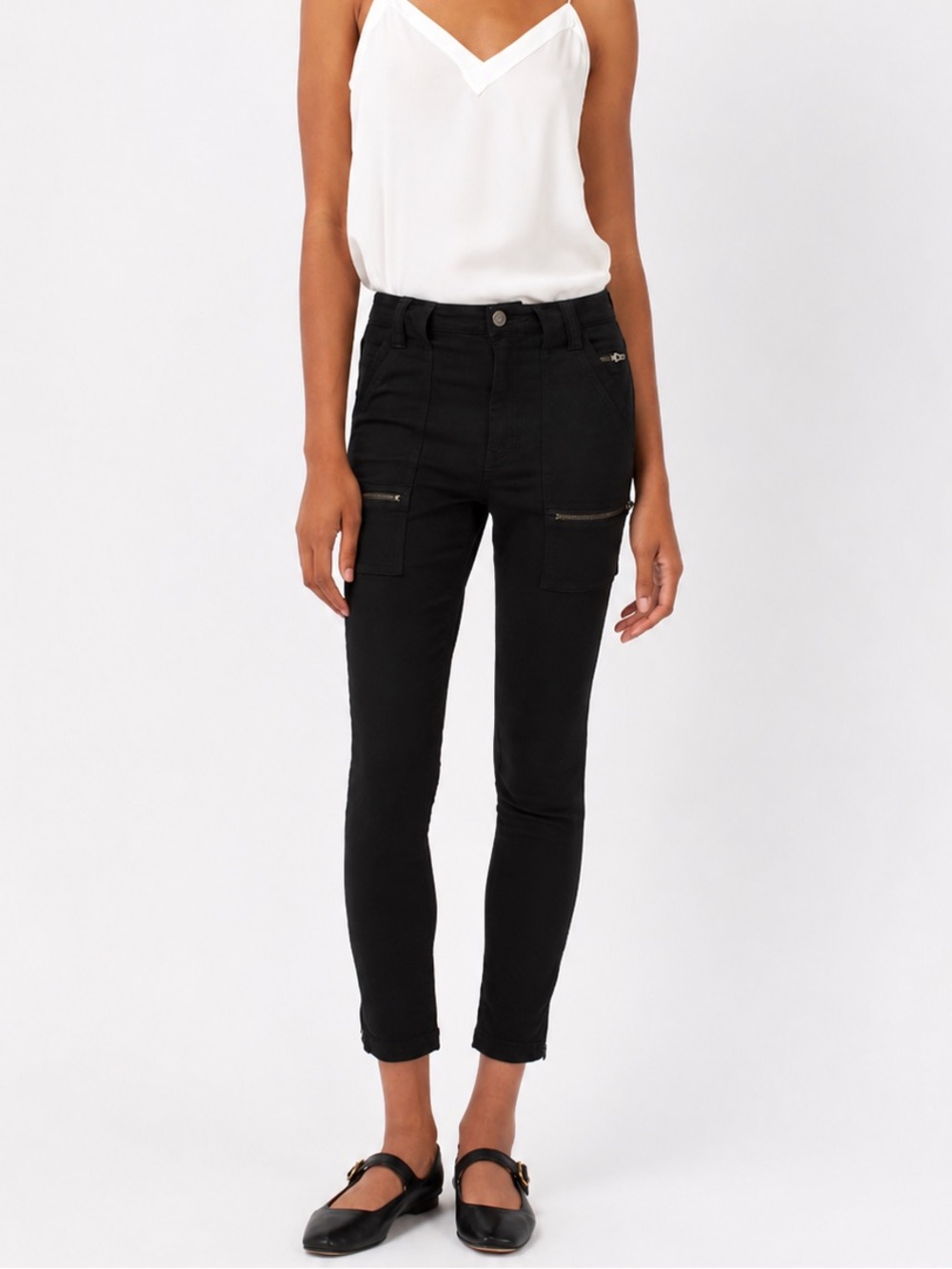 Joie Black Park Skinny Cargo Pants High Rise Utility Zipper Detail